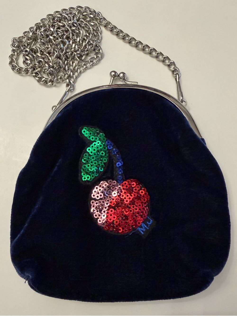 Marc Jacobs Little Marc Mini Blue Velvet Cherry Crossbody Coin Pouch - MINT